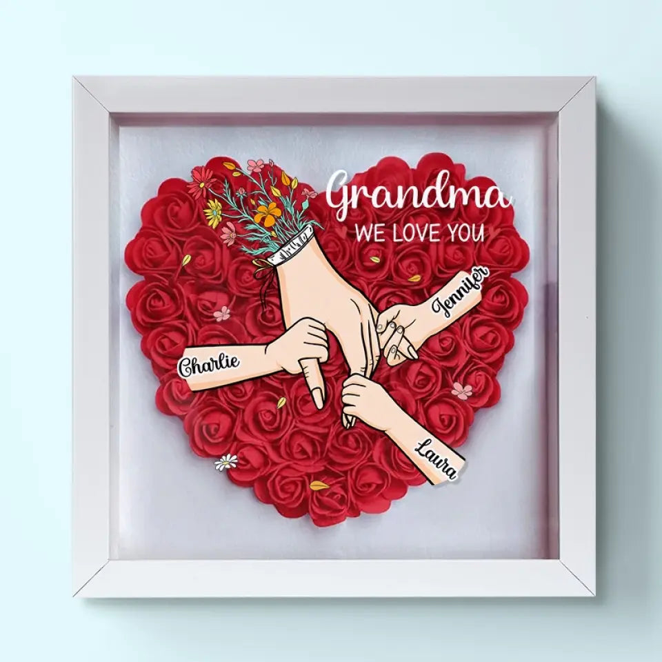 Family Love Blooms Forever - Personalised Mum & Grandma Flower Shadow Box with Names