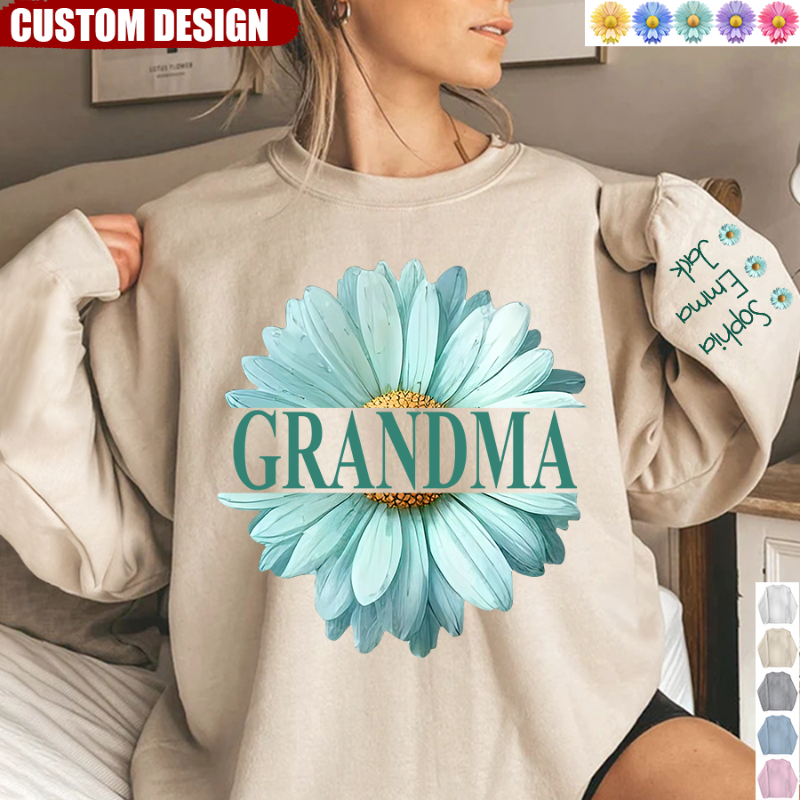 Sweat-shirt grand-mère fleur marguerite couleur et petits-enfants