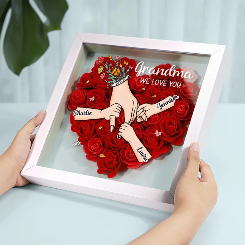 Family Love Blooms Forever - Personalised Mum & Grandma Flower Shadow Box with Names