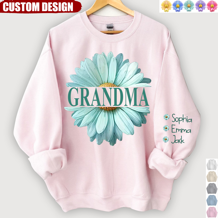 Sweat-shirt grand-mère fleur marguerite couleur et petits-enfants