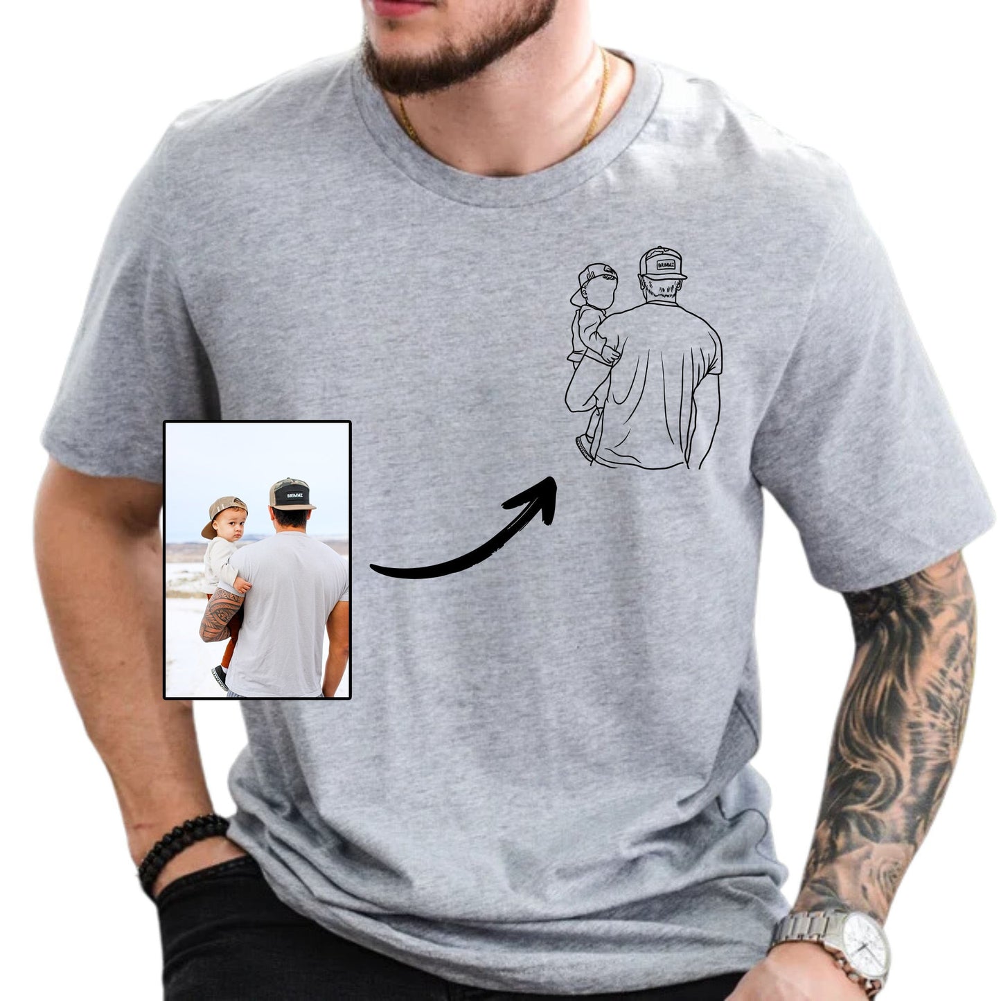 Papa et moi - T-shirt photo personnalisé pour papa, cadeau pour mari