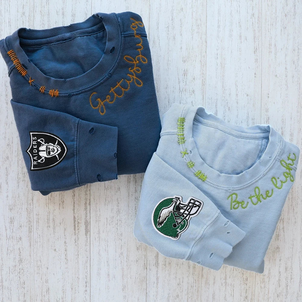 Sweat-shirt ras du cou vintage personnalisé brodé à la main avec motif équipe de football