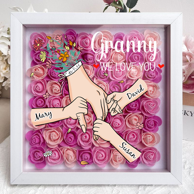 Family Love Blooms Forever - Personalised Mum & Grandma Flower Shadow Box with Names