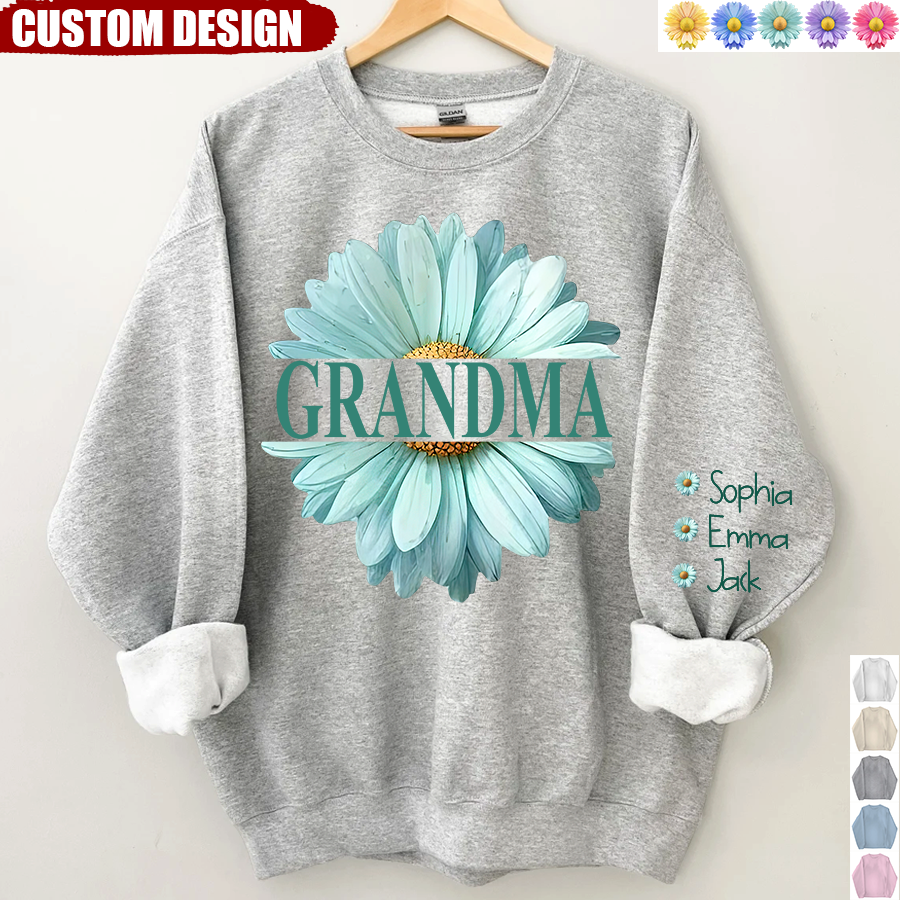 Sweat-shirt grand-mère fleur marguerite couleur et petits-enfants