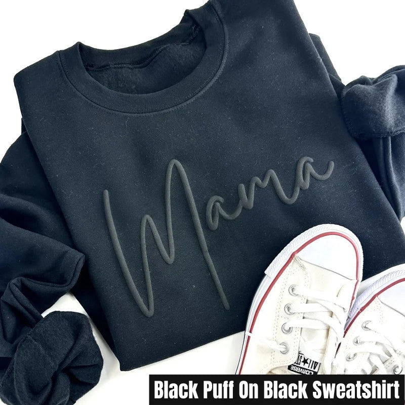Sweat-shirt Puff Mama personnalisé avec noms d'enfants sur la manche