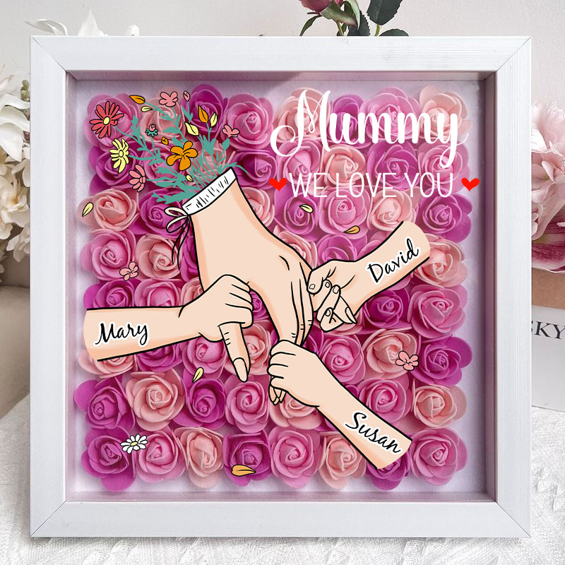 Family Love Blooms Forever - Personalised Mum & Grandma Flower Shadow Box with Names