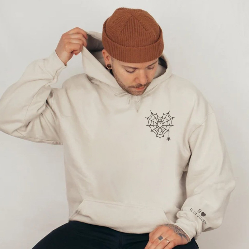 Sweat-shirt couple cœur toile d'araignée brodé