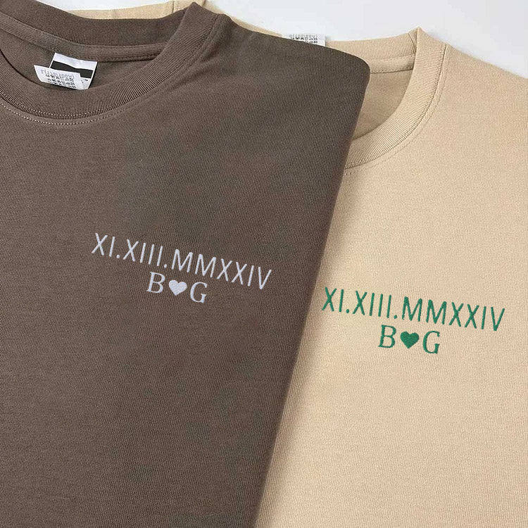 Sweat-shirt personnalisé brodé avec chiffres romains et initiales