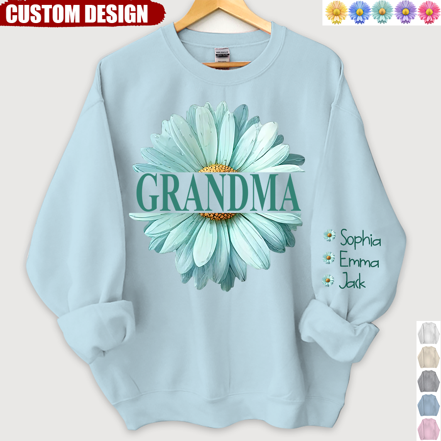 Sweat-shirt grand-mère fleur marguerite couleur et petits-enfants