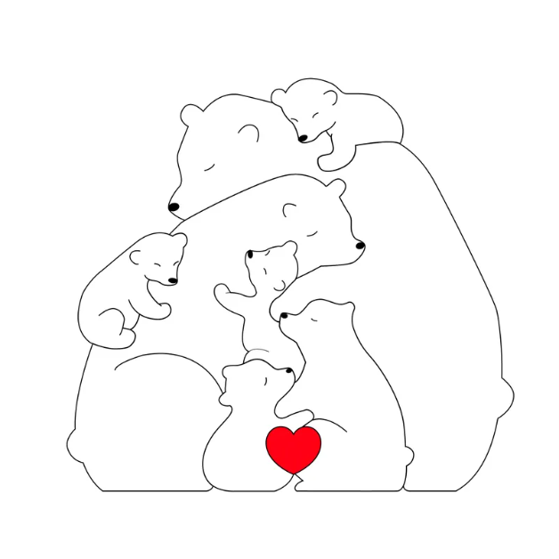 Famille d'ours en bois