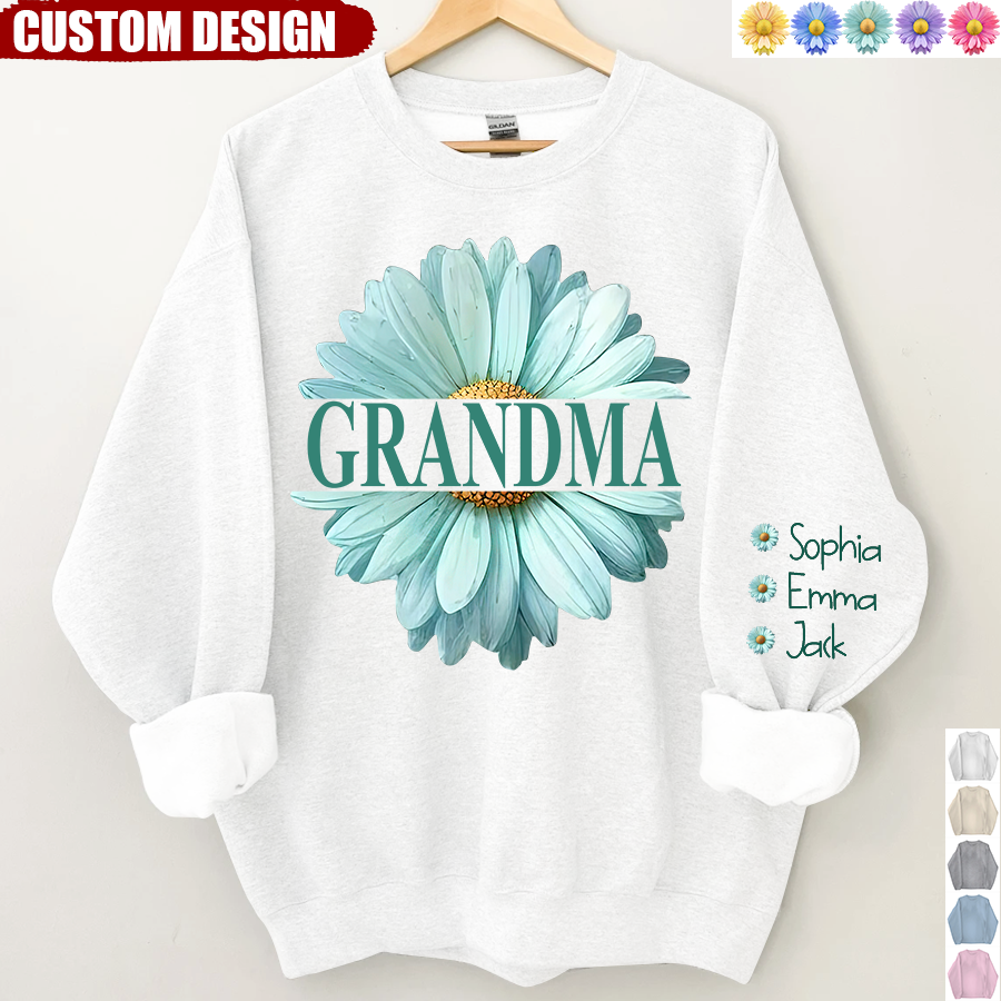 Sweat-shirt grand-mère fleur marguerite couleur et petits-enfants