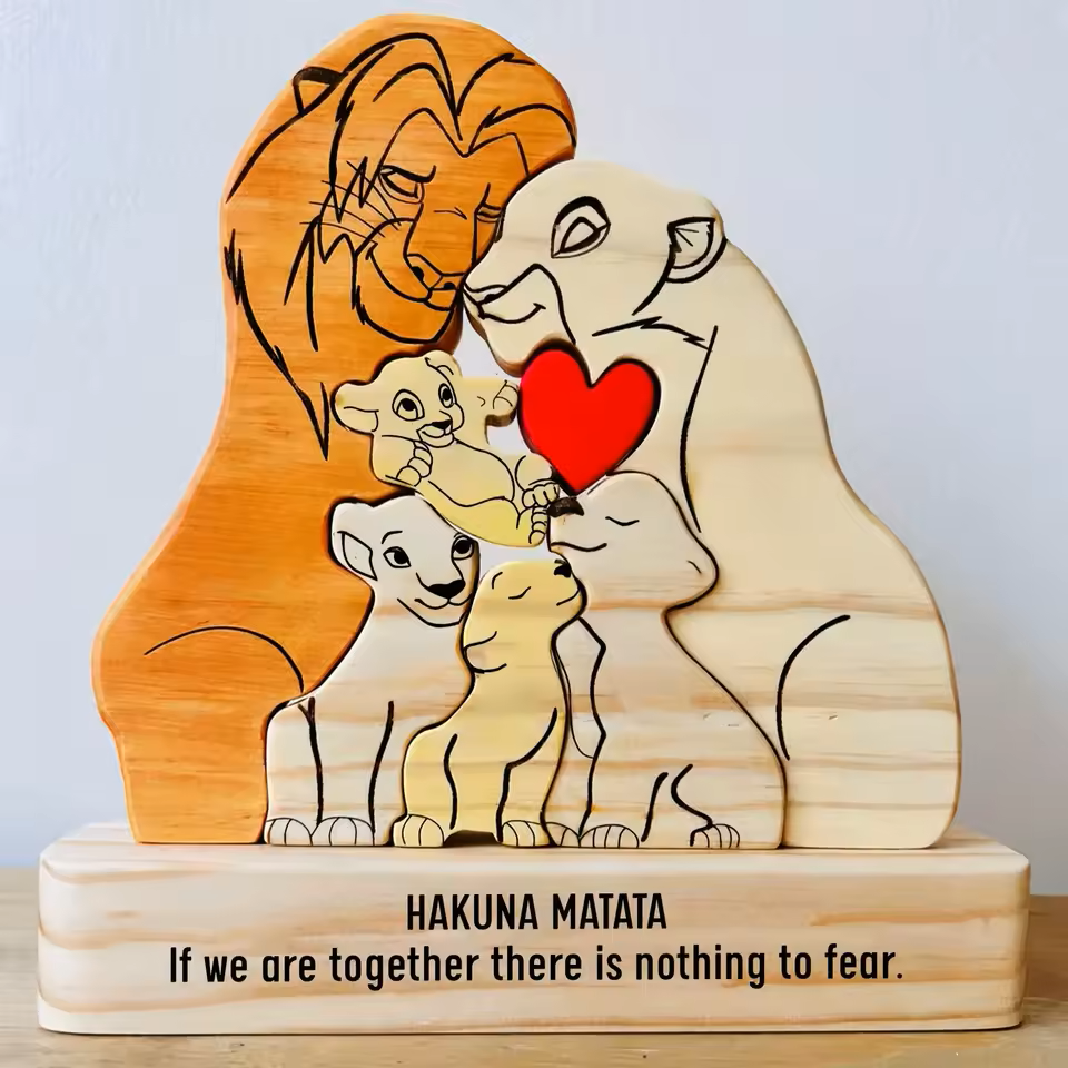 Custom Wooden Lion Family Puzzle - Personalized Home Decor & Gift