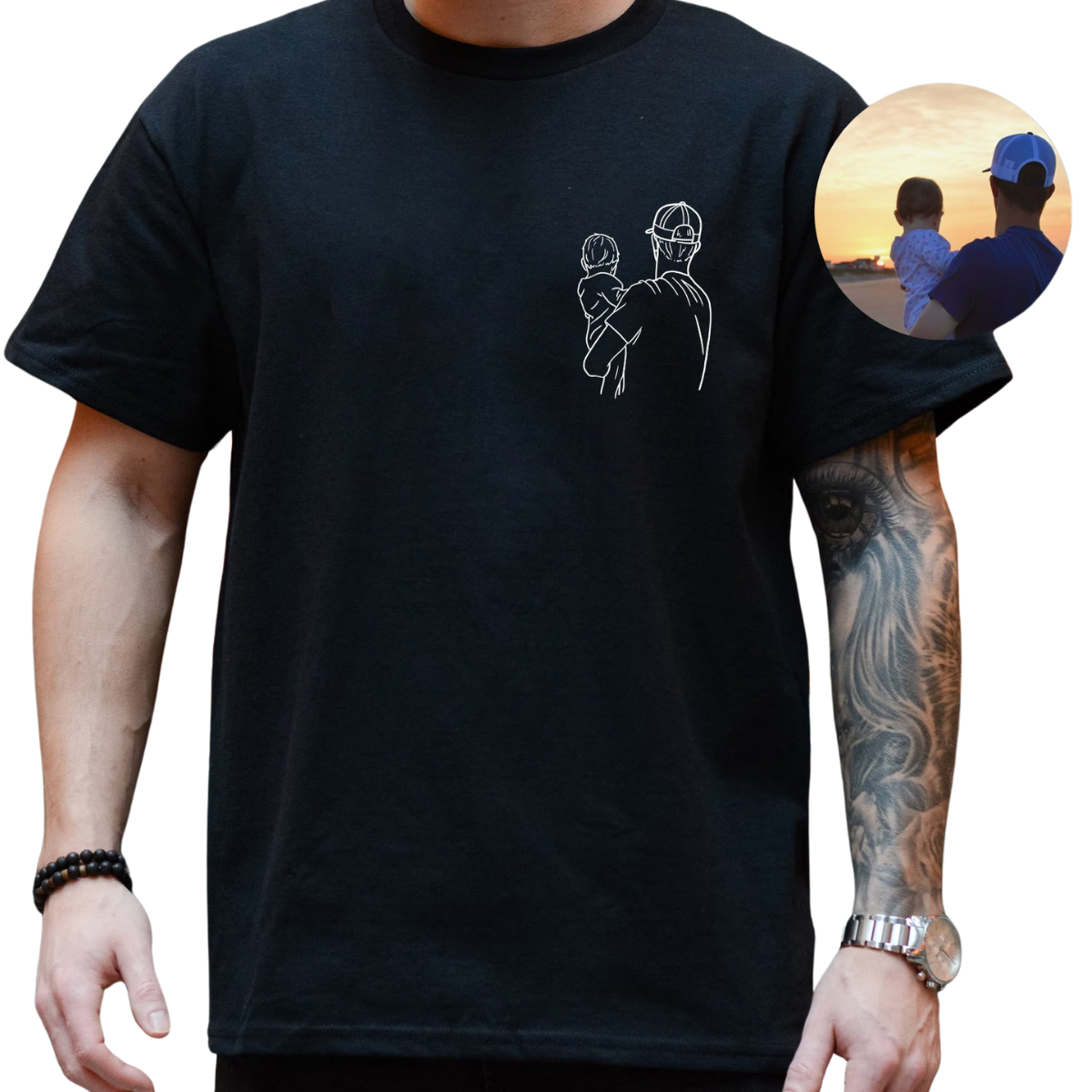 Papa et moi - T-shirt photo personnalisé pour papa, cadeau pour mari