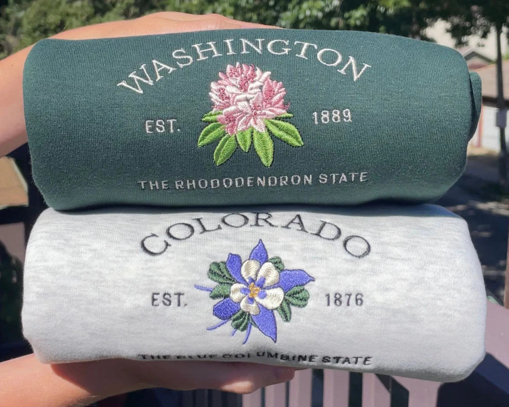Sweat-shirt brodé personnalisé avec fleur d'État
