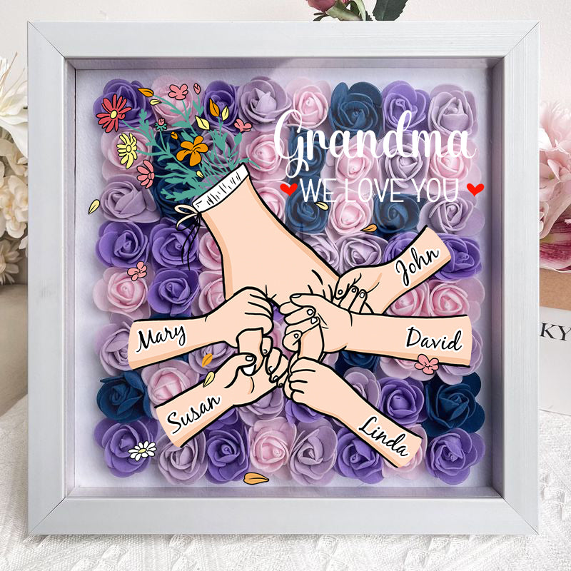 Family Love Blooms Forever - Personalised Mum & Grandma Flower Shadow Box with Names