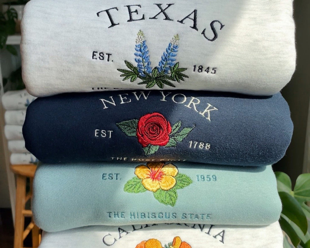 Sweat-shirt brodé personnalisé avec fleur d'État