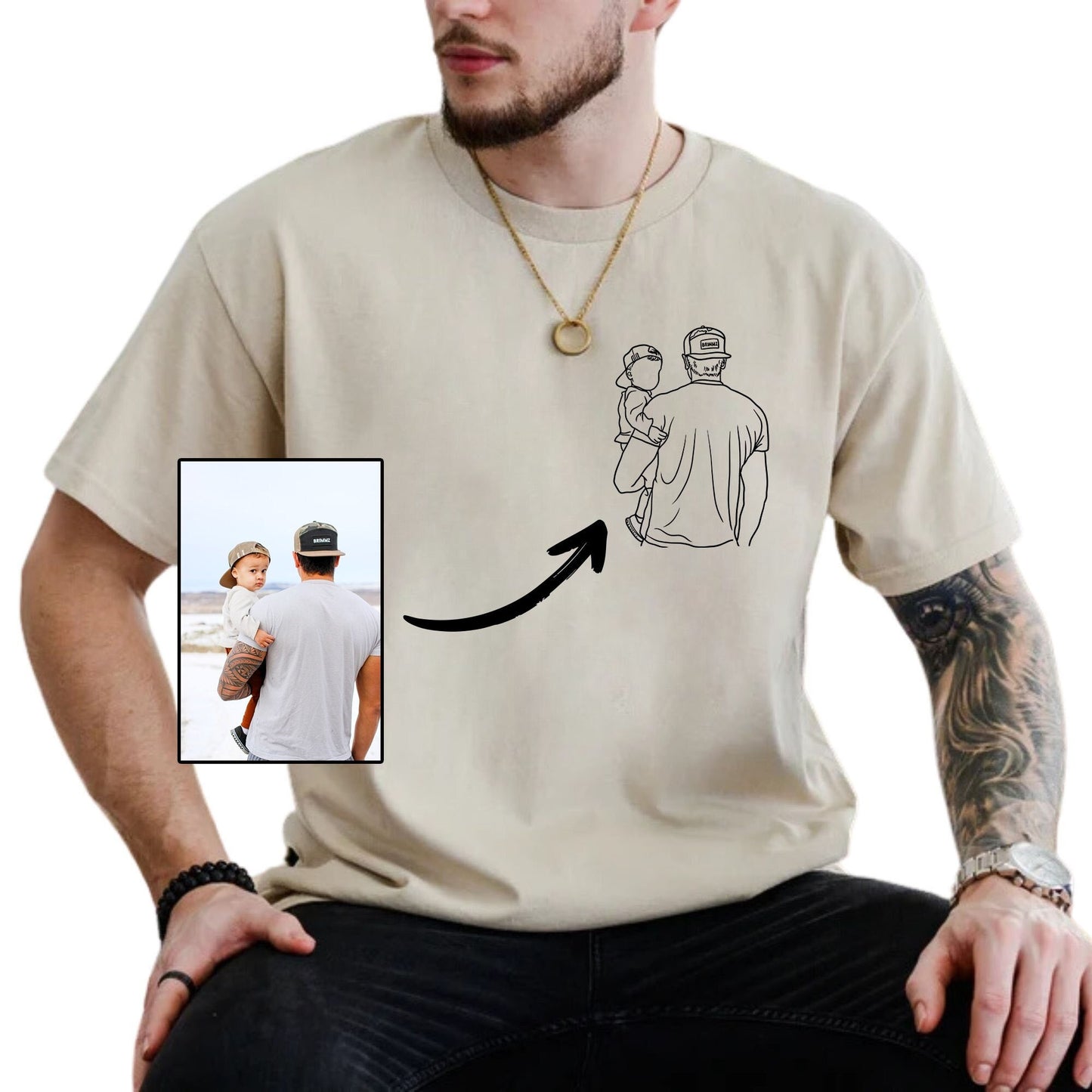 Papa et moi - T-shirt photo personnalisé pour papa, cadeau pour mari