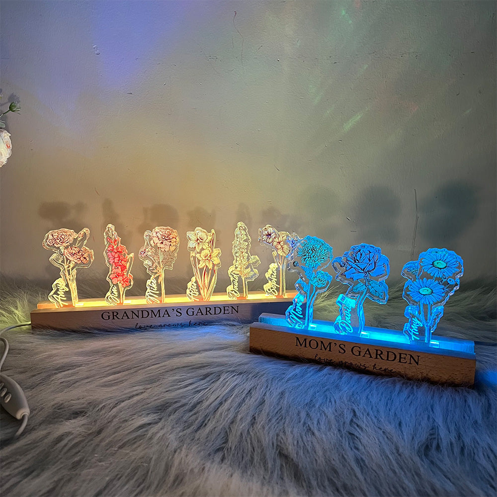 Custom Birth Flower 3D Crystal Acrylic LED Light