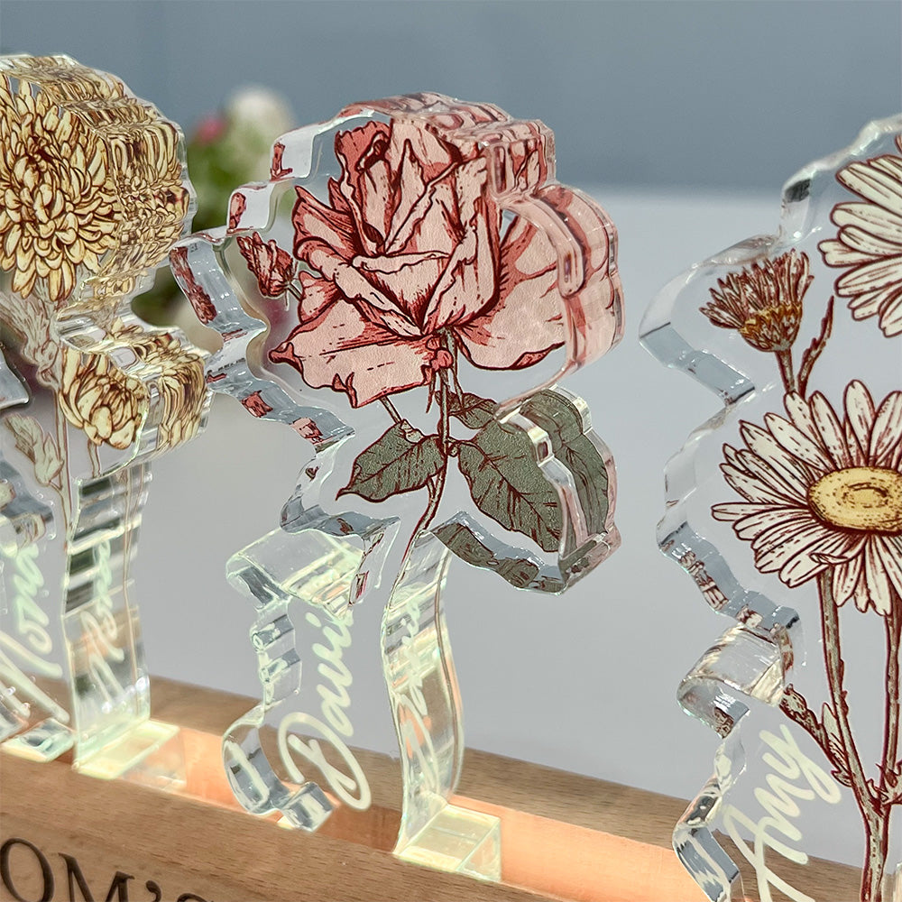Custom Birth Flower 3D Crystal Acrylic LED Light