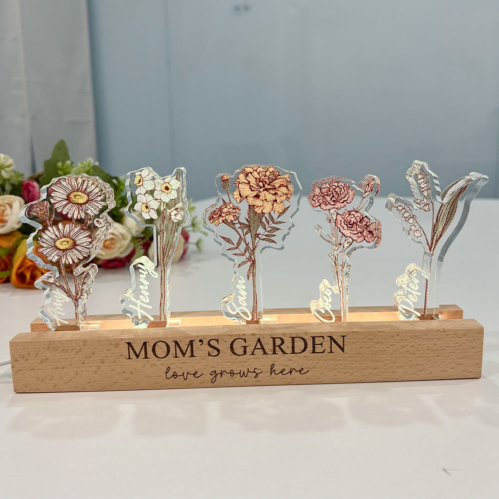 Custom Birth Flower 3D Crystal Acrylic LED Light
