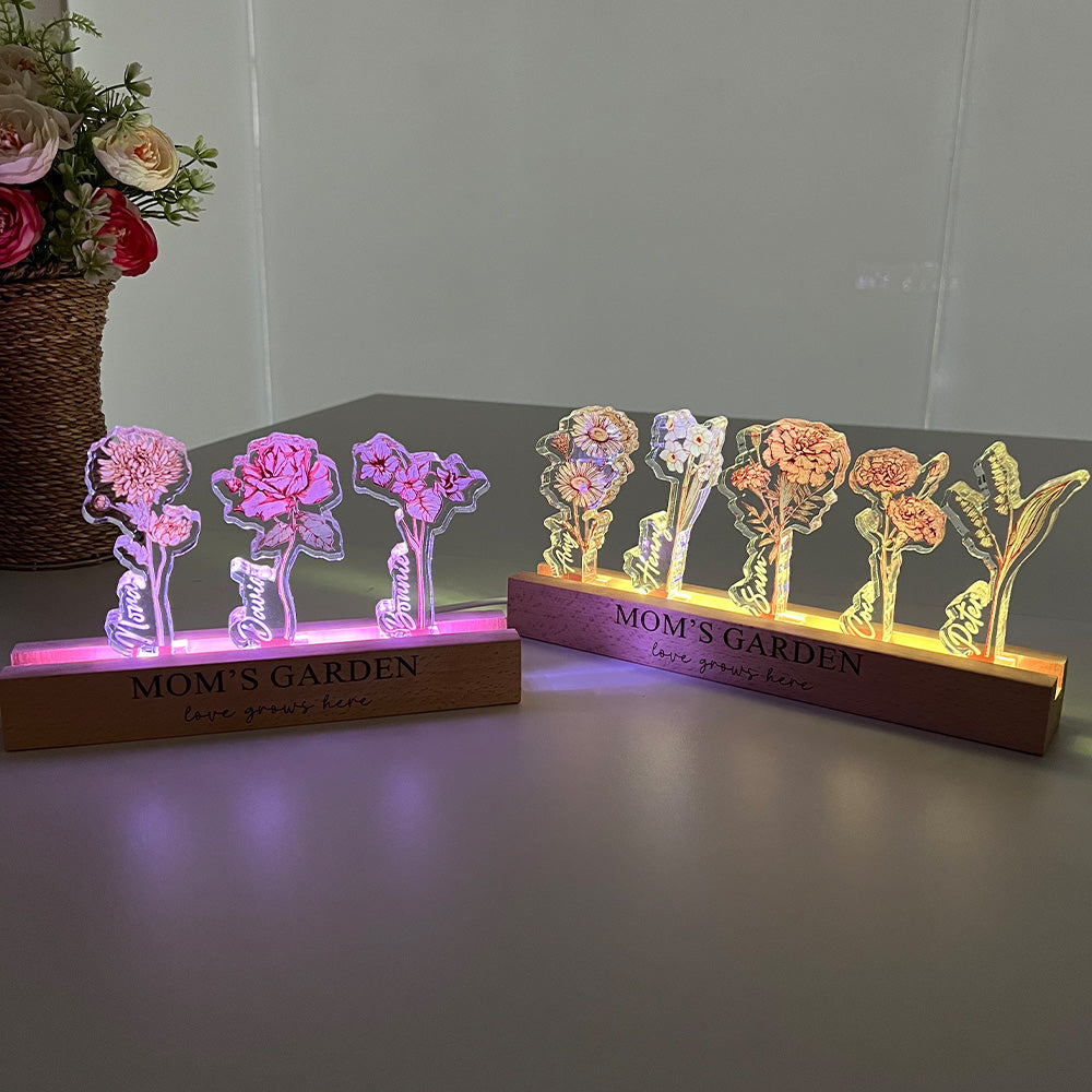 Custom Birth Flower 3D Crystal Acrylic LED Light