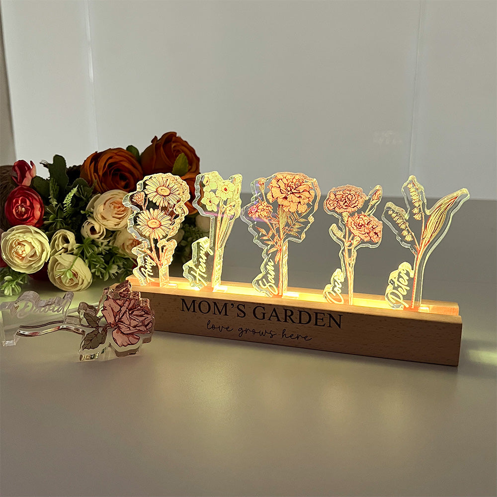 Custom Birth Flower 3D Crystal Acrylic LED Light