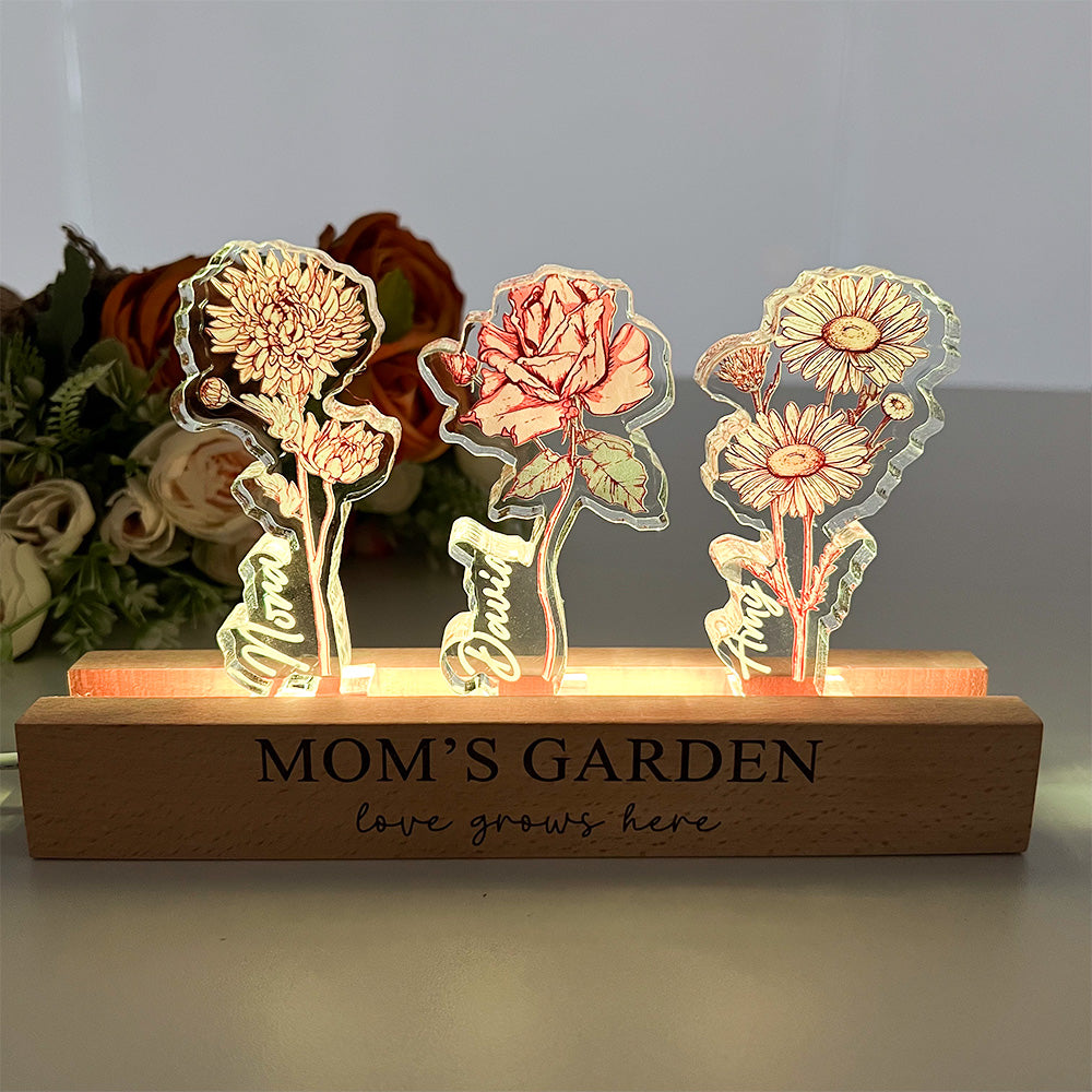 Custom Birth Flower 3D Crystal Acrylic LED Light