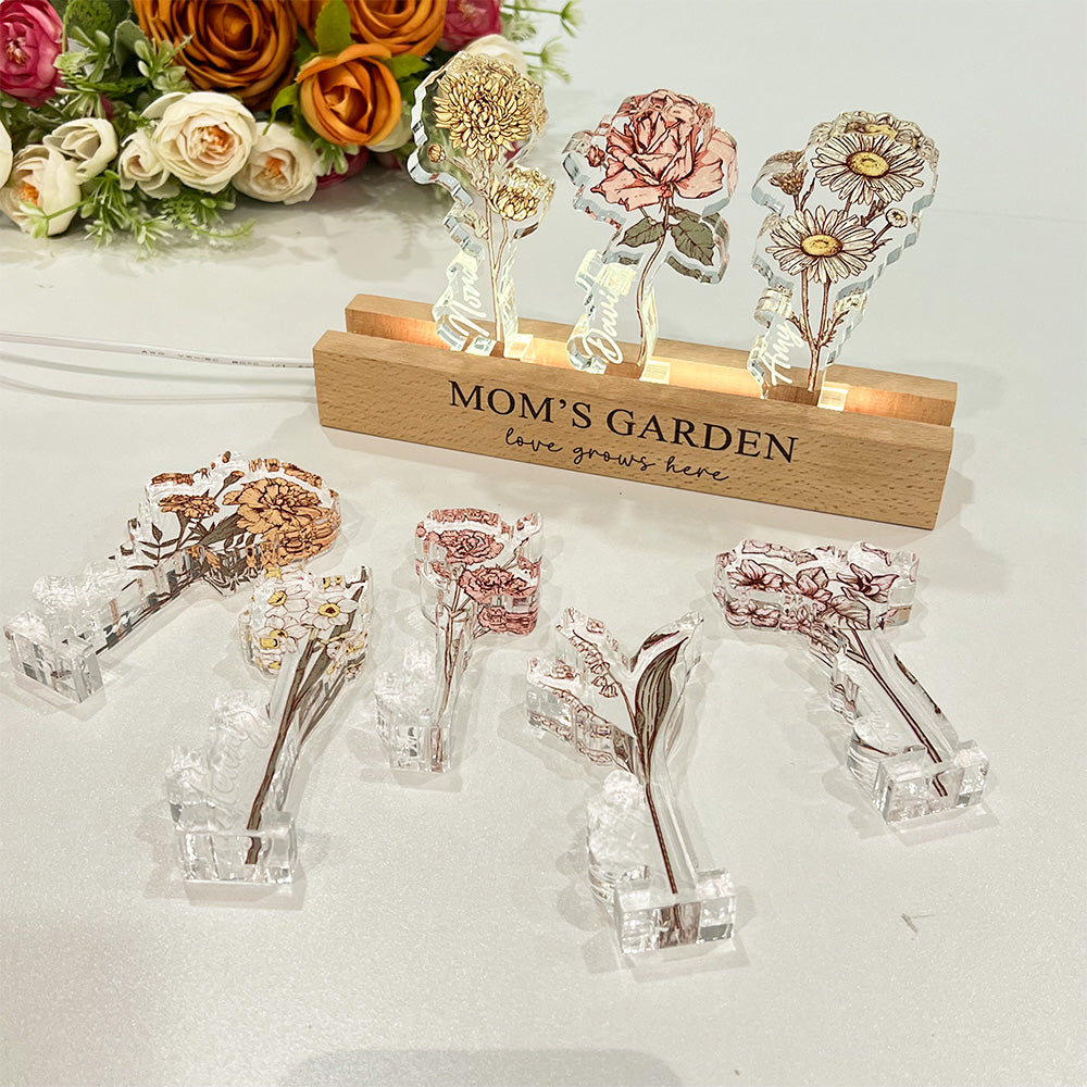 Custom Birth Flower 3D Crystal Acrylic LED Light
