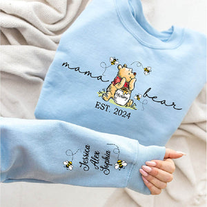 Sweat-shirt personnalisé « Mama Bear » avec abeilles, « Mama Est » avec le nom de l'enfant sur la manche