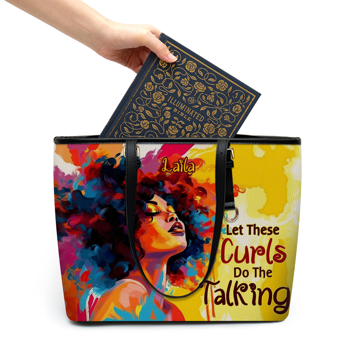 Laissez ces boucles parler d'elles-mêmes - Sac fourre-tout en cuir personnalisé