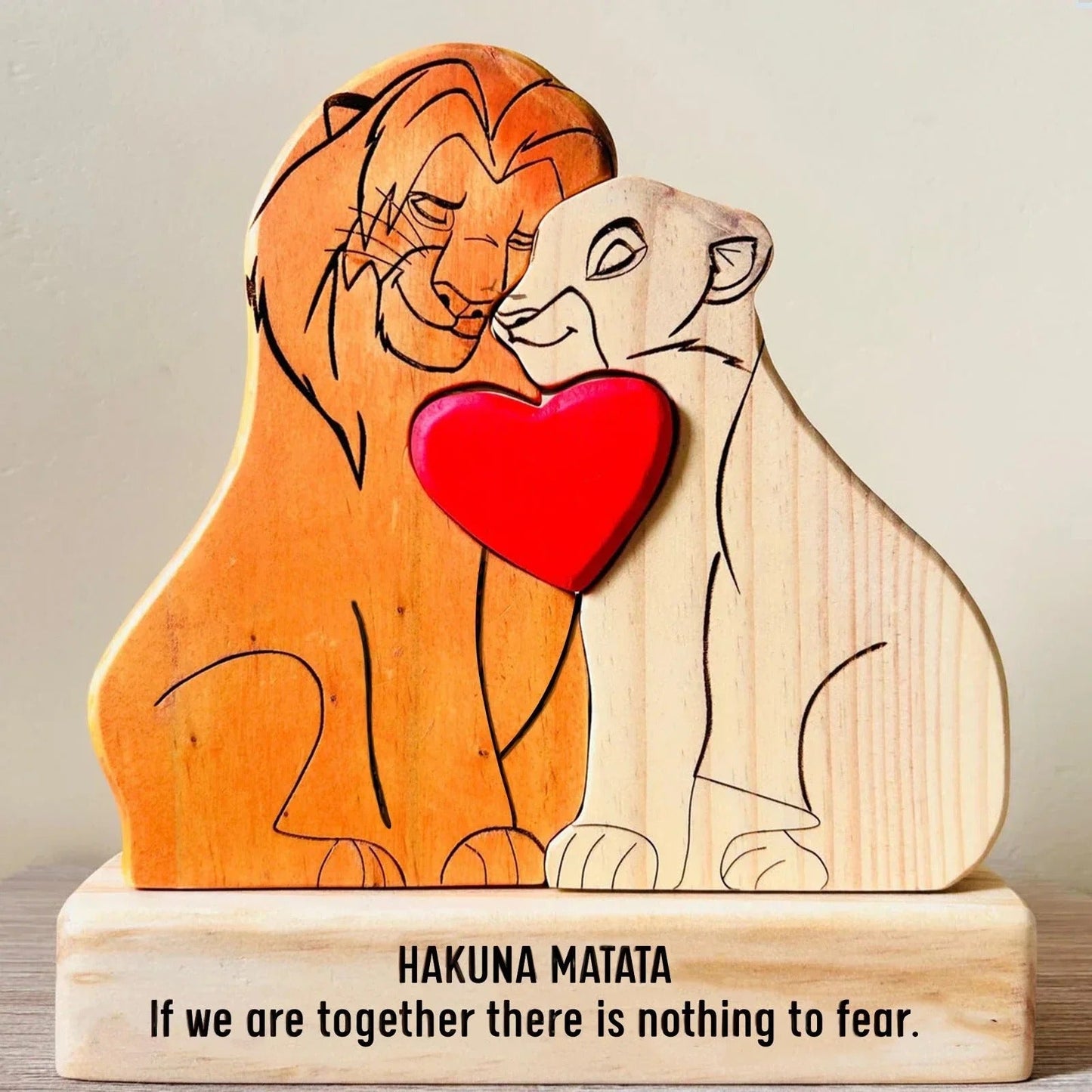 Custom Wooden Lion Family Puzzle - Personalized Home Decor & Gift
