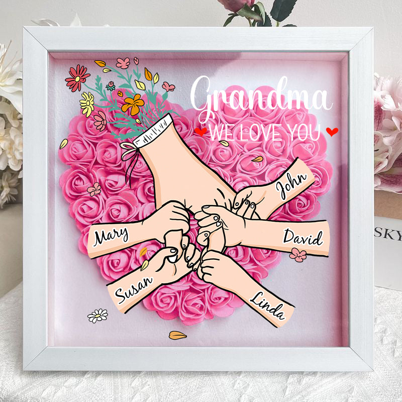 Family Love Blooms Forever - Personalised Mum & Grandma Flower Shadow Box with Names