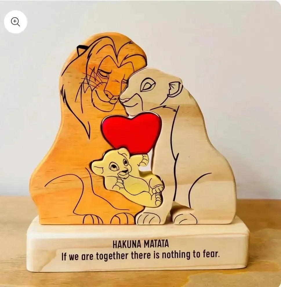 Custom Wooden Lion Family Puzzle - Personalized Home Decor & Gift