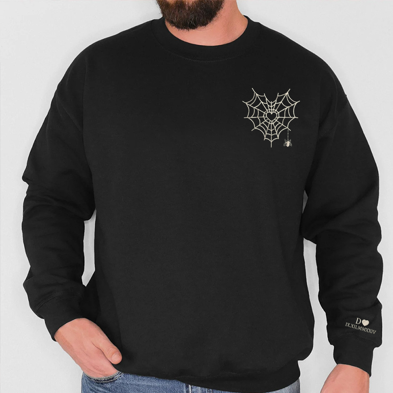 Sweat-shirt couple cœur toile d'araignée brodé