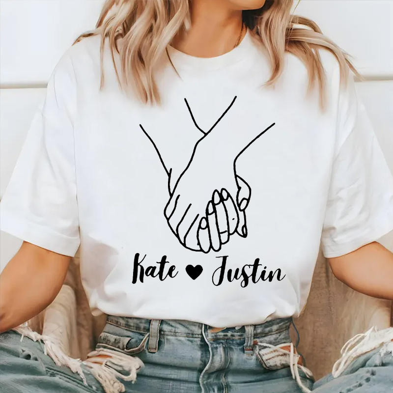 T-shirt personnalisé imprimé main dans la main sur la poitrine