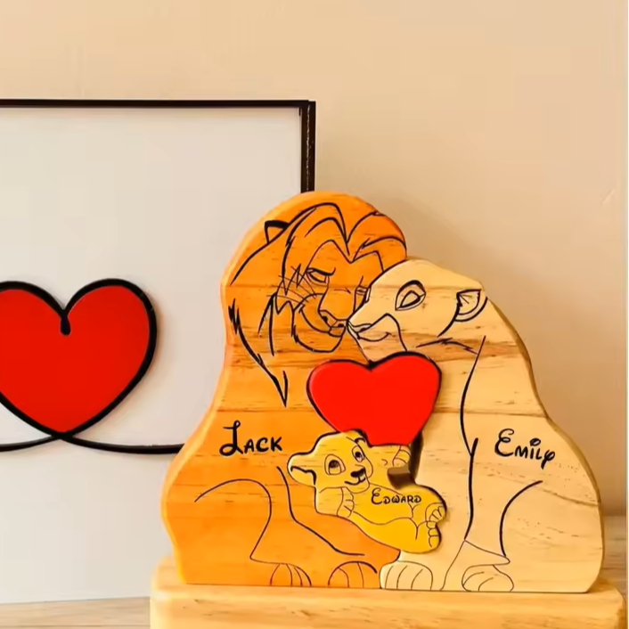 Custom Wooden Lion Family Puzzle - Personalized Home Decor & Gift