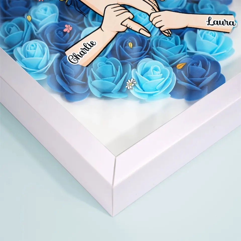 Family Love Blooms Forever - Personalised Mum & Grandma Flower Shadow Box with Names