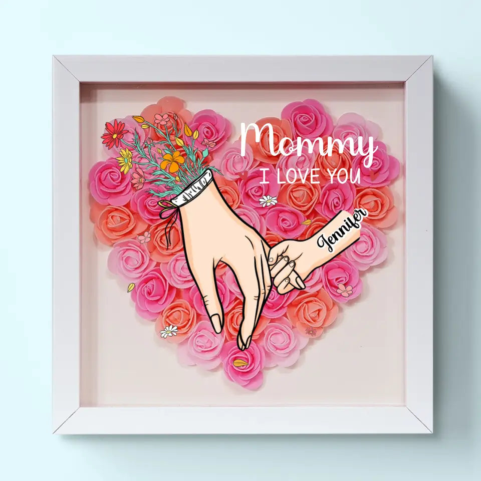 Family Love Blooms Forever - Personalised Mum & Grandma Flower Shadow Box with Names