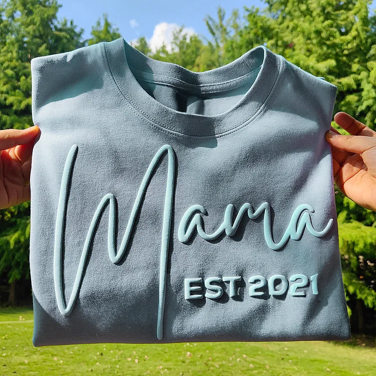 Sweat-shirt Puff Mama personnalisé avec noms d'enfants sur la manche