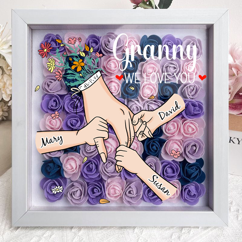 Family Love Blooms Forever - Personalised Mum & Grandma Flower Shadow Box with Names
