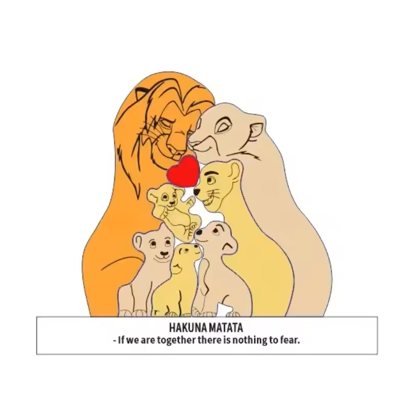 Custom Wooden Lion Family Puzzle - Personalized Home Decor & Gift