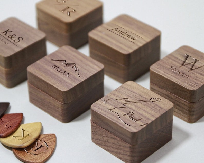 Custom Wooden Guitar Picks Box,Music Gift for Guitarist Musician