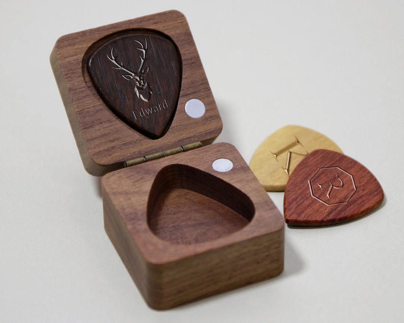 Custom Wooden Guitar Picks Box,Music Gift for Guitarist Musician