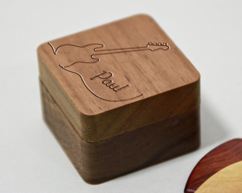 Custom Wooden Guitar Picks Box,Music Gift for Guitarist Musician