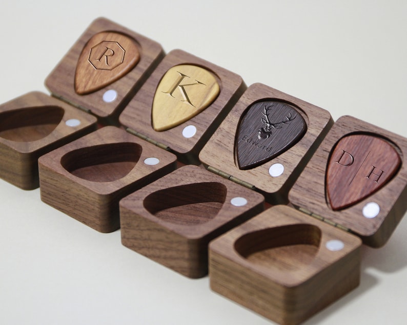 Custom Wooden Guitar Picks Box,Music Gift for Guitarist Musician