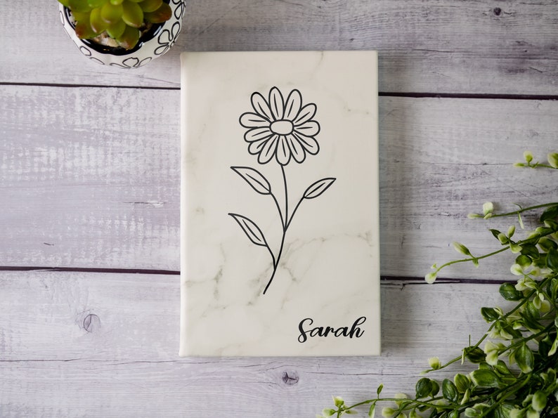Personalized Engraved Leather Journal For Women, Customized Birth Flower Notebook, Custom Diary for Women, Mother's Day Gift, Gift for Mom