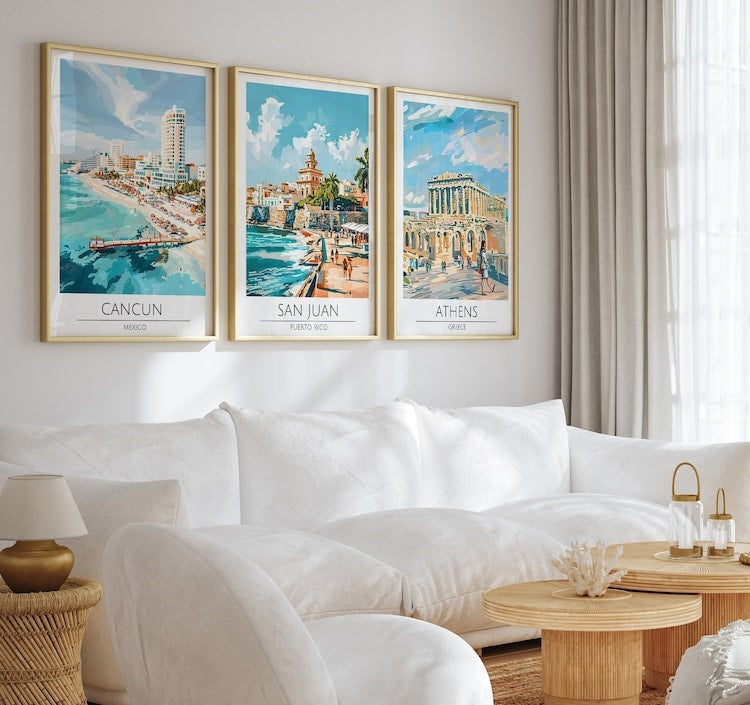 Affiche de voyage personnalisée, impression personnalisée, art mural tendance, voyage rétro, décoration maximaliste, impressions tendance pour dortoir, voyage coloré