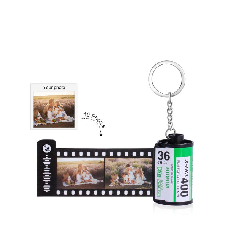 Customizable Film Photo Keychain with Music Code ,Personalize with 5-15 Photos,Camera Roll Gift,Gift for Boyfriend, Family , Memory Gift