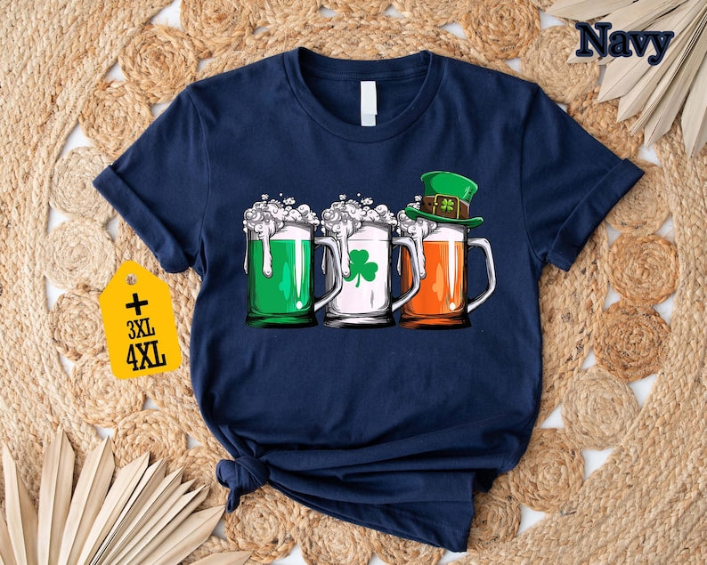T-shirt irlandais pour la Saint-Patrick, t-shirt pour l'équipe de buveurs de la Saint-Patrick, t-shirt avec trèfle et drapeau irlandais, cadeau idéal pour les amateurs de bière, t-shirt trèfle