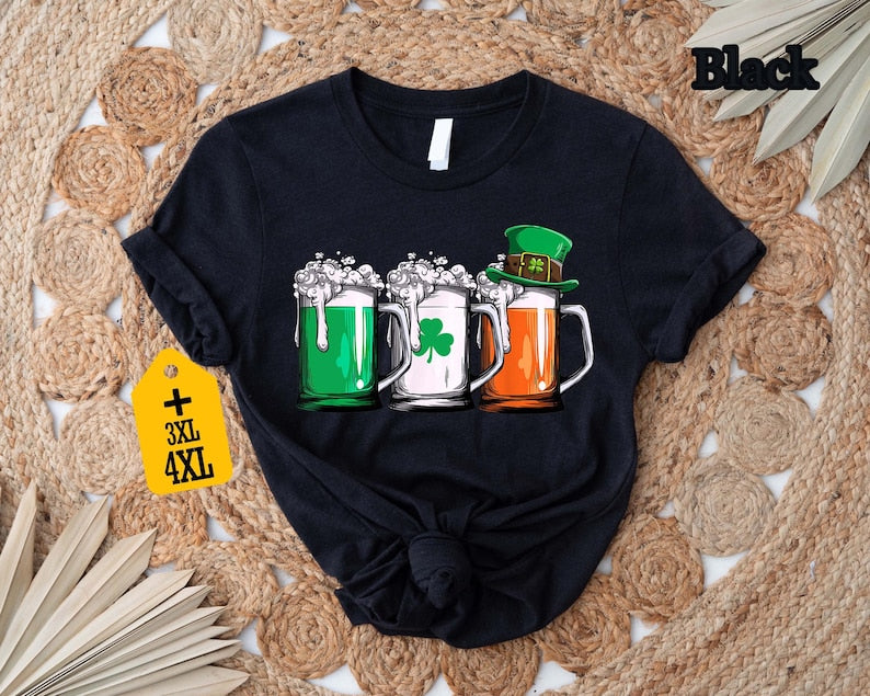 T-shirt irlandais pour la Saint-Patrick, t-shirt pour l'équipe de buveurs de la Saint-Patrick, t-shirt avec trèfle et drapeau irlandais, cadeau idéal pour les amateurs de bière, t-shirt trèfle